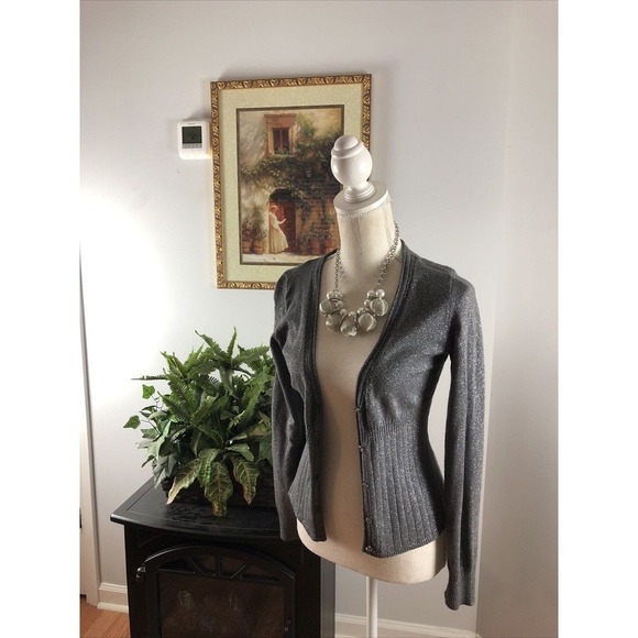 Willie Smith Women's Sweater Cardigan L Long Sleeve Open Front Gray Metallic - Picture 2 of 10